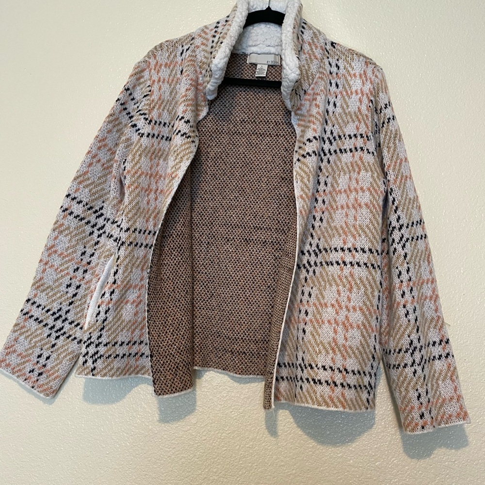 By Design Plaid Women's Jacket with Faux Fur Collar Size L